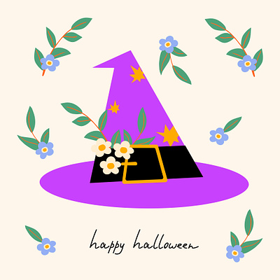 Hat and Flowers 🌿🧙‍♀️🌸 design flowers graphic design halloween illustration vector