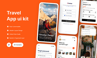 Travel App Ui Kit 3d agency animation app app design app ui branding design graphic design illustration kit landing page landing page deisgn logo motion graphics travel app travel app ui ui web web design website