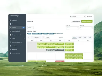 Calendar page on the rental marketplace - Redesign results applied filters booking business platform calendar dayview figma filters marketplace material design redesign rental rental platform reservation sorting today view tourist travel ui ui design ux design