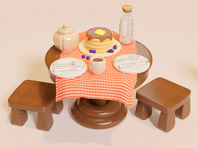 Breakfast 3d 3dart 3dartist 3dillustration art blender3d blueberry breakfast cute dribbble handmade illustration milk pancake vintage