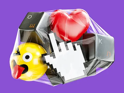 3d art for online school "Contented" 3d 3dmax art cg design gift illustration plastic bag warp