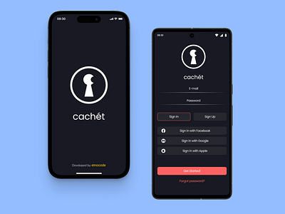 Cachet: Mobile application - Authorization android app authorization design etnocode ios login mobile android mobile app mobile application mobile ios register social network splash start screen uikit uiux kit