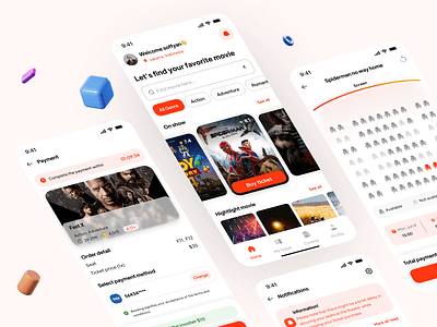 Noonton - Movie Ticket Booking App UI Kit app booking clean design fyp homepage inspi inspiration mobile app movie ticket ui ui design uiux