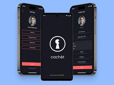 Cachet: Social Mobile App (iOS / Android) android app branding design etnocode ios mobile app mobile application mobile design profile profile page profile screen settings settings page settings screen social social mobile application social network ui design uikit