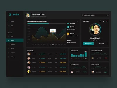 Invite dashboard dark mode app dashboard design ui ux