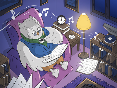 Owl Illustration 🦉 adobe illustrator cartoon drawing illustration night night illustration owl drawing owl illustration owl reading