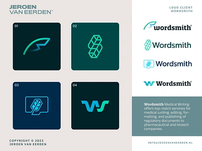 Wordsmith - Logo Concepts branding building blocks creative logo digital feather digital writer dna feather health identity design letter logo logo logo concept medical monogram s smith visual identity w word write