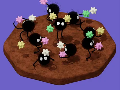 Ghibli Spirited Away - Makkuro Kurosuke 3d 3d assets 3d blender 3d character 3d illustration 3d lowpoly 3d render blender blender artwork blender render character rigging cute cute 3d ghibli ghibli movie low poly 3d magical makkuro kurosuke spirited away