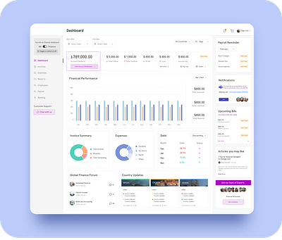 Finance and Human Resource Dashboard analytics banking bills countries dashoard debt expenses finance invoice payroll ui design