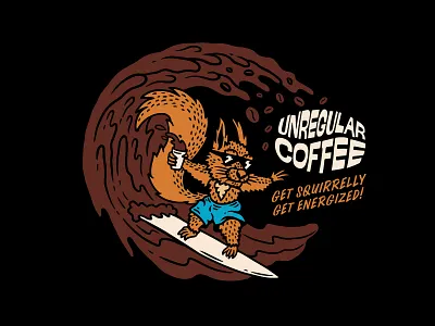 Unregular Coffee branding character chocolate coffee coffee bean coffee brand cold brew cold brew coffee graphic design illustration logo logo design miami ocean squirrel surf surfer wave