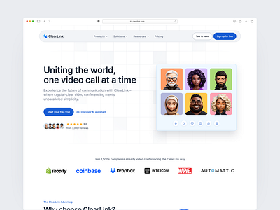 Landing page for video conferencing software ai creative design dribbble hero section illustration landing page product design ui uiux designer ux video call video conferencing app video conferencing website visual designer web design