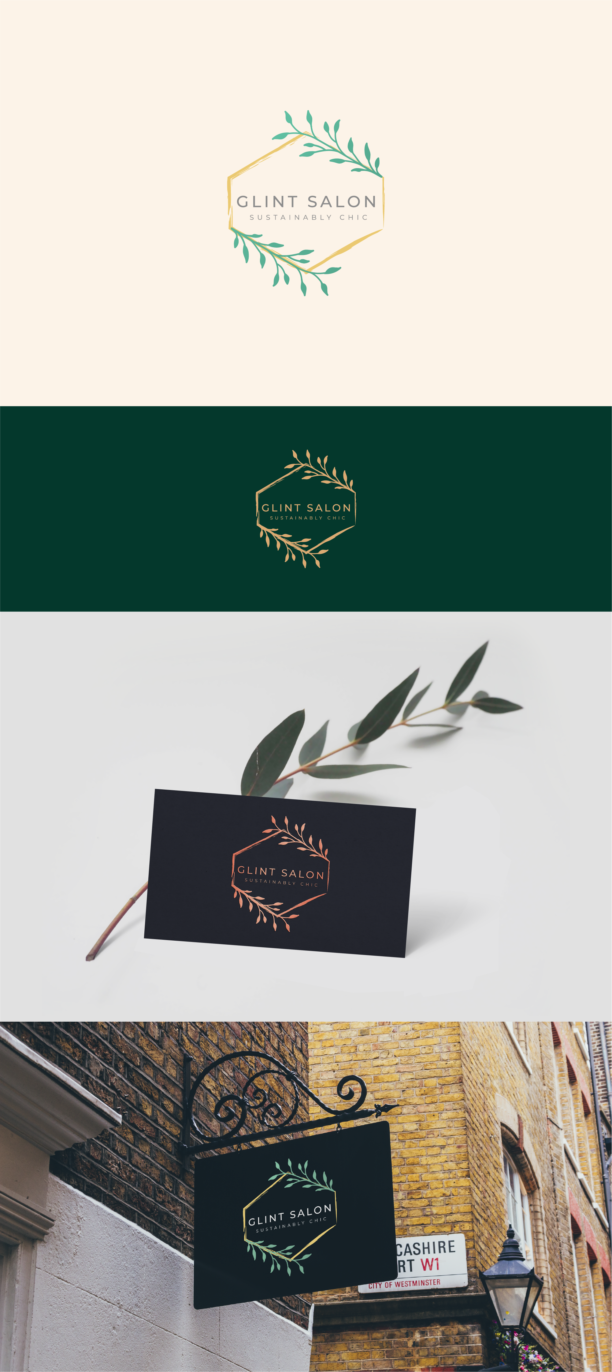 Glint Salon beauty beauty salon brand identity branding chic elegant logo feminine logo glint salon graphic design hair salon logo identity design logo logos plants simple simplicity soft logo sustainable vector