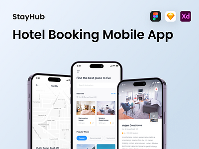 StayHub - Hotel Booking Mobile App apartment booking hotel hotel book inn maps minimal mobile app rooms template ui ux