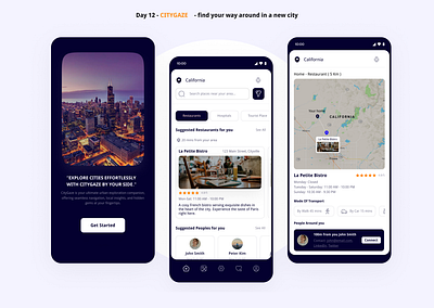 Day 12 - CityGaze App - find your way around in a new city figma location map new city ui ui design