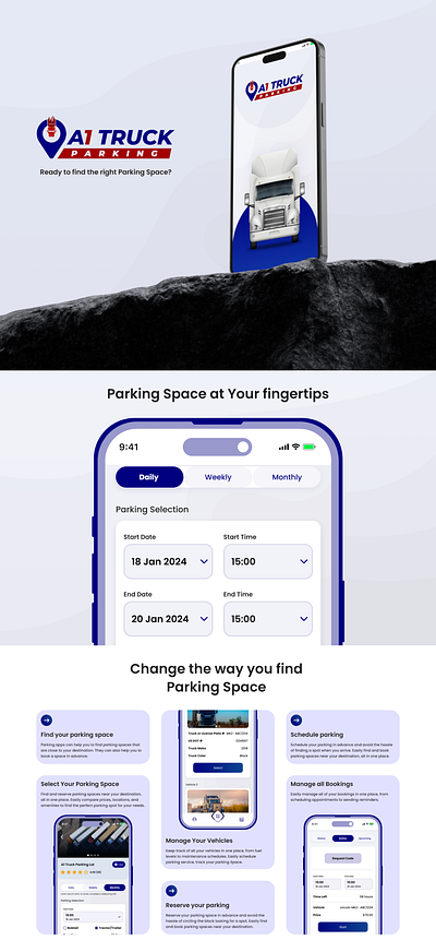 A1 Truck Parking app branding graphic design photoshop truck parking app ui ux