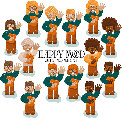 Happy people set illustration branding colorful different people different skin color graphic design illustration mood mood vector people people vector set vector