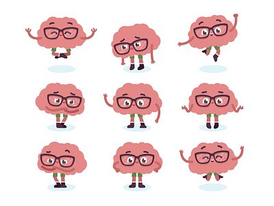 Bean 🧠 brain character character design cute drawing expressions flat gender neutral glasses helpful illustration moods nerdy outfit poses smile sticker ui ux vector