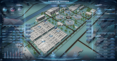 The UI/3D design of wastewater treatment plant 3d animation digital twin graphic design ui visualization web design