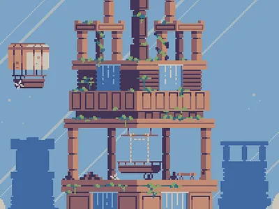 Shipyard above the clouds. 16bit 8bit architecture cloudart clouds design environment design fantasy fantasyart gameart illustration minimalistart minimalistic pixel art pixelart ship shipyard sky tower towerart