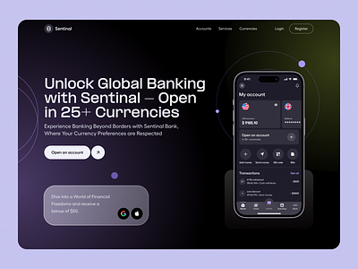 Sentinel: Your Financial Guardian - Website bank home bank landing bank landing page bank website design finance landing landing page ui ux web design