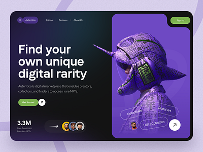 NFT Landing Page 3d artwork blockchain clean crypto cryptocurrency design digital ethereum hero section landing page marketplace minimal nft nft marketplace pattern ui design uiux web website design