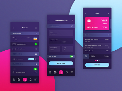 Finance App add paypal account app application android ios brand branding credit cards finance payment graphic design illustrator ai navigation menu order informations payment history photoshop psd print designer seraphinbrice creativemarket smartphone mobile typo typography ui ux designer