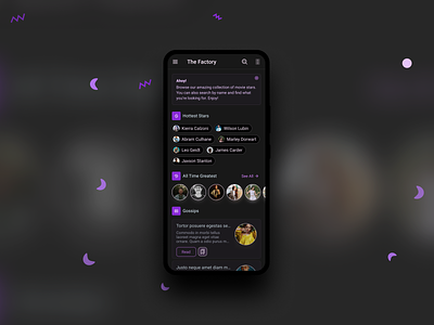 Actors, Chips & Cards - Android Mobile App actors android app android design app design chips dark design material chips material design mobile chips purple design ui design uidesign