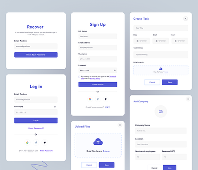 Sign in / Sign up/Recovery password/create task/add file ui 3d component create task create value design forget password landing page login mini minimal design popular design recovery recovery password sign in sign up ui website