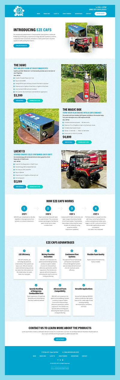 EZE CAFS // Web Design emergency emergency response firefighting foam product retail web design skid unit web design