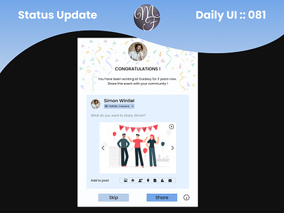 Status Update Daily UI 081 application branding business call to action congratulation daily ui design friends graphic design illustration job post share social network status update ui ux website winner work