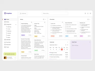 SnapNote Web App app chatgpt dashboard design figma note note app ui ux web app