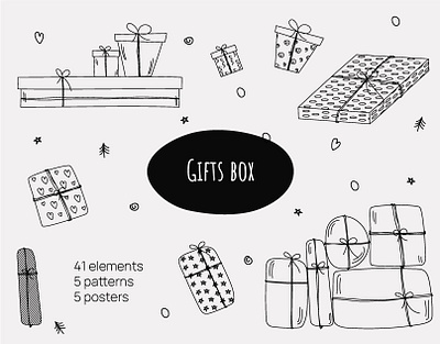 Hand drawn gift boxes and pack illustrations gift box holiday line art set valentine vector