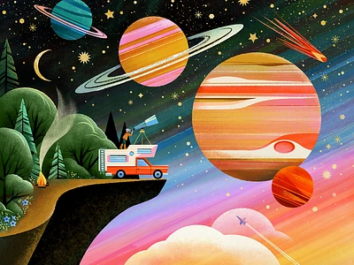 Stargaze camp camper illustration jupiter landscape mars outdoors planet saturn stargaze stars uranus