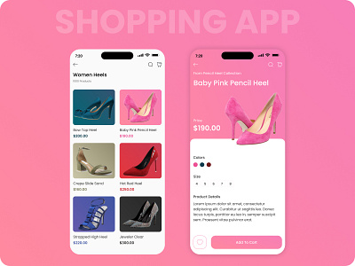 Shopping App Design branding design mobile app product description product list product page shopping app ui