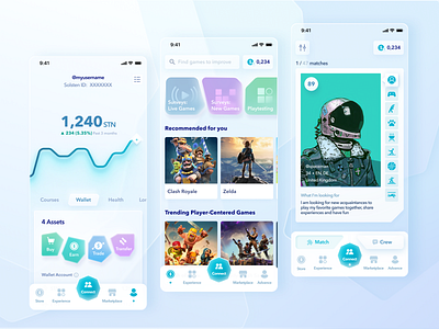PlayerApp - UI/UX Design for a Social app with a gaming concept gamer gaming gaming concept mobile design social app social network surveys ui uiux web3 design