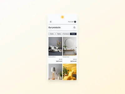 Category screen of an interior design products store e commerce interior design product design shop ui ux web design