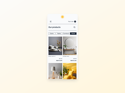 Category screen of an interior design products store e commerce interior design product design shop ui ux web design