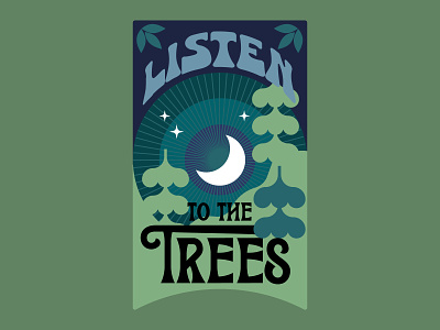 Listen to the Trees 2 drawing illustration leaves moon stars trees typography vector illustration