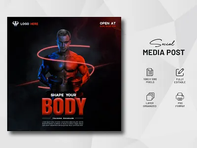 Social Media Post Design | Instagram Post | GYM Ads Post ads design advertising amazon banner body fit branding editing facebook banner free mockup free psd graphic design gym ads design instagram banner instagram post photo edit photoshop edit post design poster social media post workout