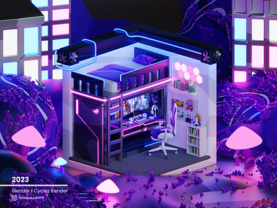 Step into a World of Imagination! 3d 3d art 3d illustration 3d isometric 3d modeling 3d render blender blender3d c4d cinema4d gamer gaming graphic design illustration isometric isometric room low poly motion graphics setup