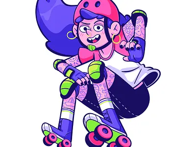 Don't hate, just skate cartoon character girl girlpower illustration rollerblade rollerskate skate skating sport street tattoo vector woman