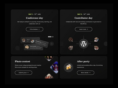 Bento cards exploration for WordCamp Nepal 2024 bento bento card bento cards bento grid branding and identity card grid columns dark bento grid dark mode dark ui event event branding event identity event landing page grid illustration landing page ui web design wordcamp