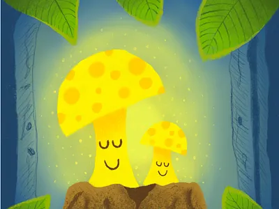 Atmospheric scene with mushrooms childrens illustration drawing illustration procreate