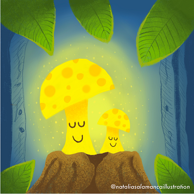 Atmospheric scene with mushrooms childrens illustration drawing illustration procreate