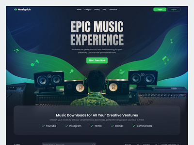 MusicPich - Music Landing Page app dark mode dekstop free landing page music ui uiux website