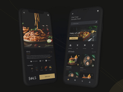 Food Delivery app ( Dark/ Elegant ) app development appdesign design food foodapp graphic design mobile ui motion graphics on demand app saas ui uiux ux