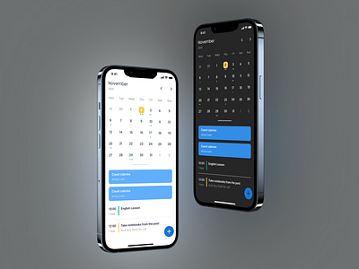 Calendar clendar dark theme mobile design personalization ui design