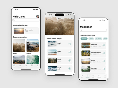 Meditation App appdesign figma interactivedesign interfacedesign meditationapp mobiledesign mobileui ui ui design userinterface ux uxdesign