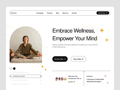 Crescere - Mental Health Landing Page design health health design health website hero hero design hero website landing page meditate meditation mental health mental health design mental health ui ui ui design ui website user interface website website design yoga