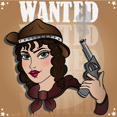 Wanted Cowgirl design drawing graphic design illustration illustrator tattoo typography vector